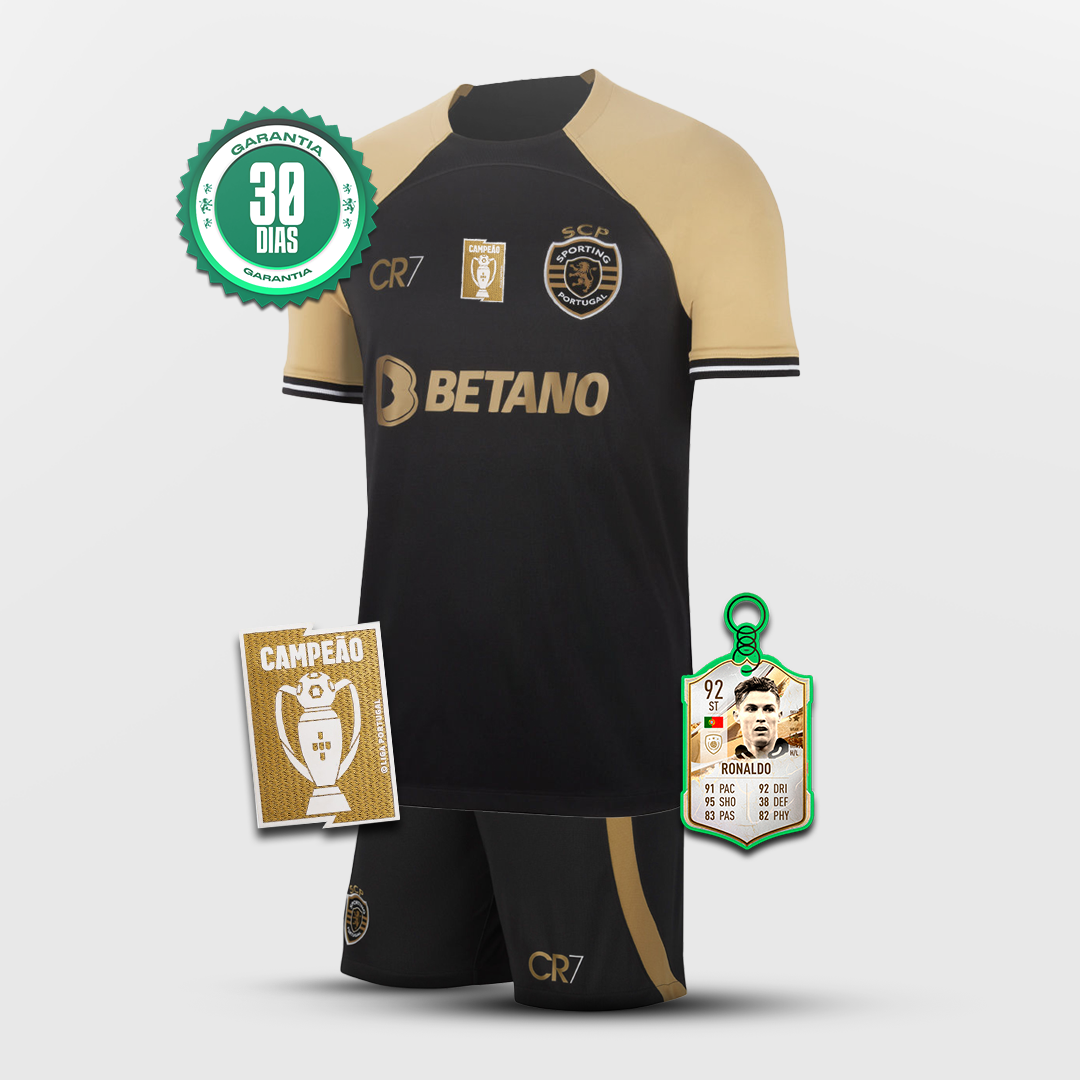 Conjunto infantil Sporting CP CR7 23/24 Preta e Dourada