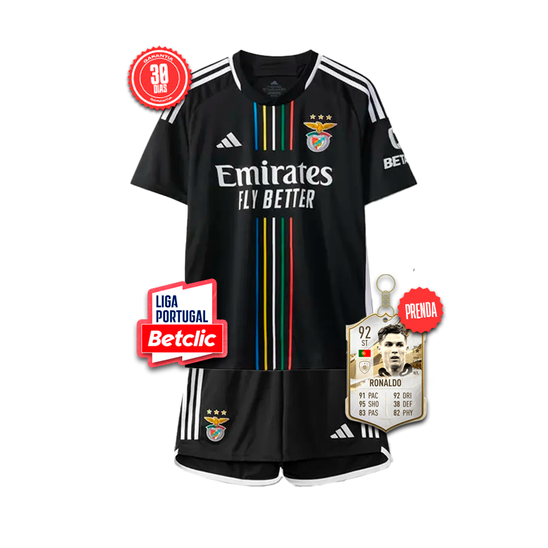 Conjunto Infantil Benfica 2023/24 - Away- Preto + + 5 PRENDAS HOJE! 🎁