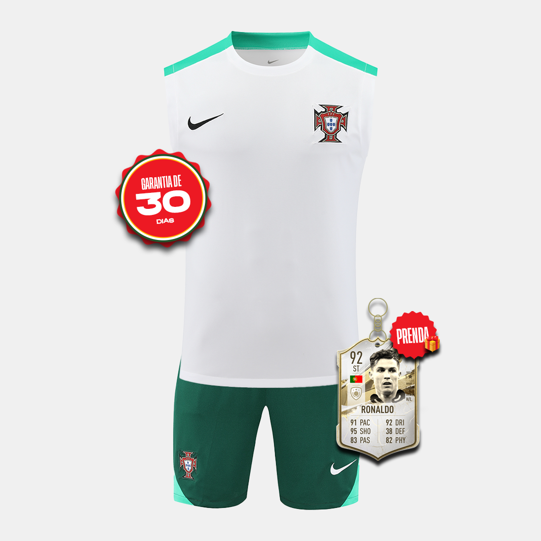 Conjunto Adulto Regata + Shorts Portugal Treinamento Branco 2024/2025 - Eurocopa