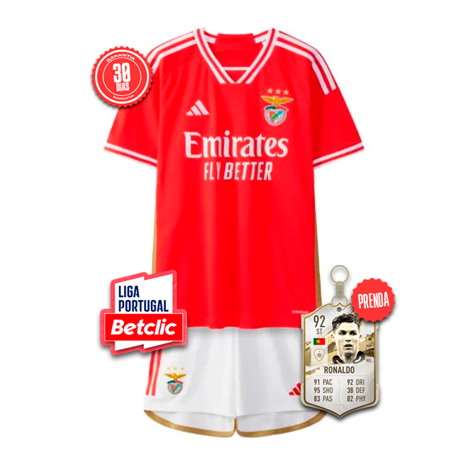 Conjunto Infantil Benfica 2023/24 - Home - Vermelha + 5 PRENDAS HOJE! 🎁